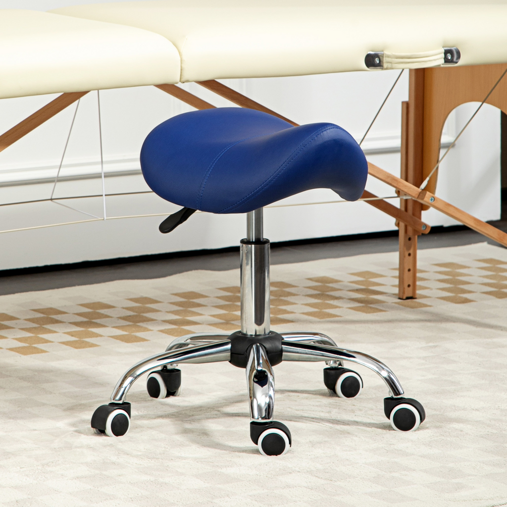 HOMCOM PU Leather Saddle Stool with Moulded Padded Seat Adjustable Height Blue