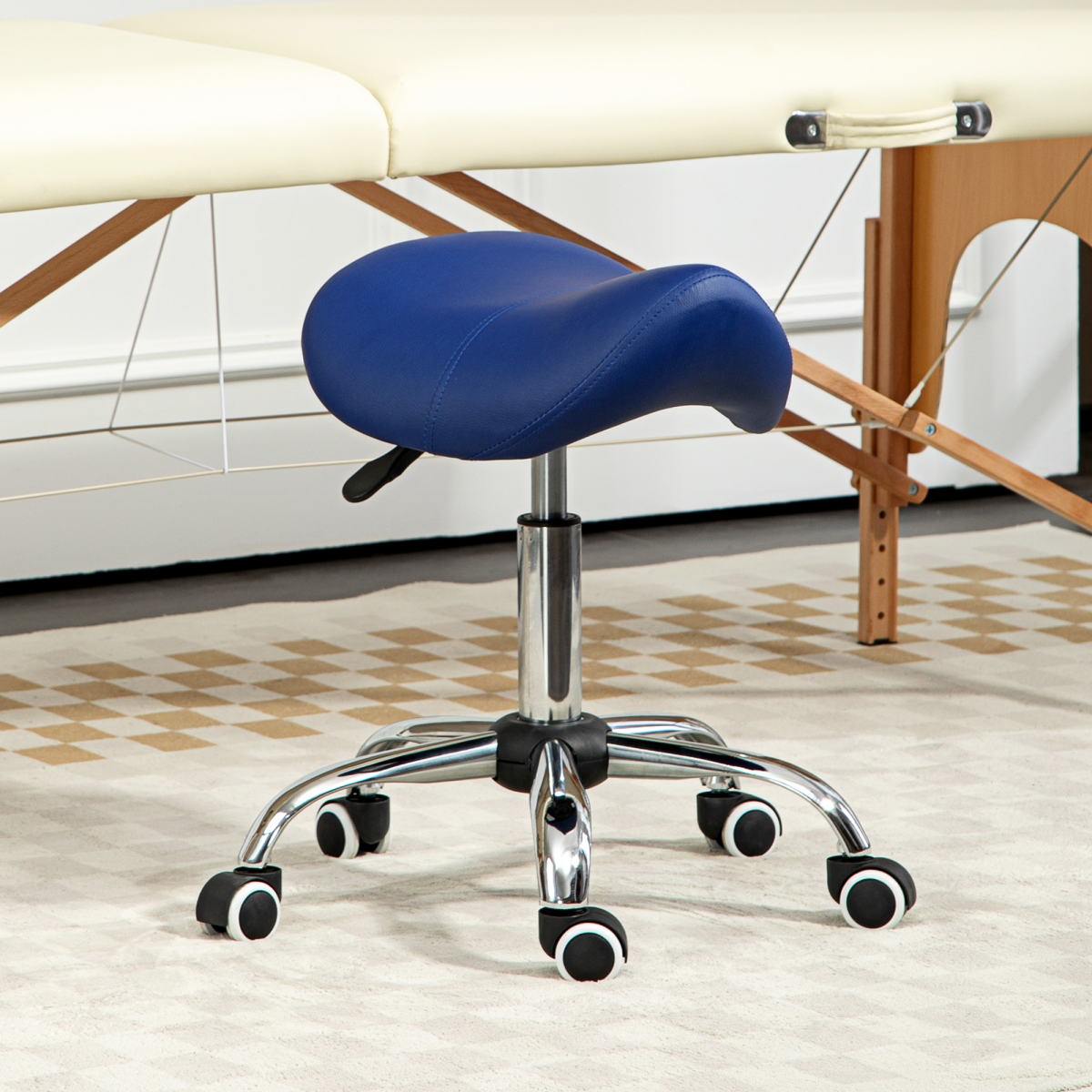 HOMCOM PU Leather Saddle Stool with Moulded Padded Seat Adjustable Height Blue