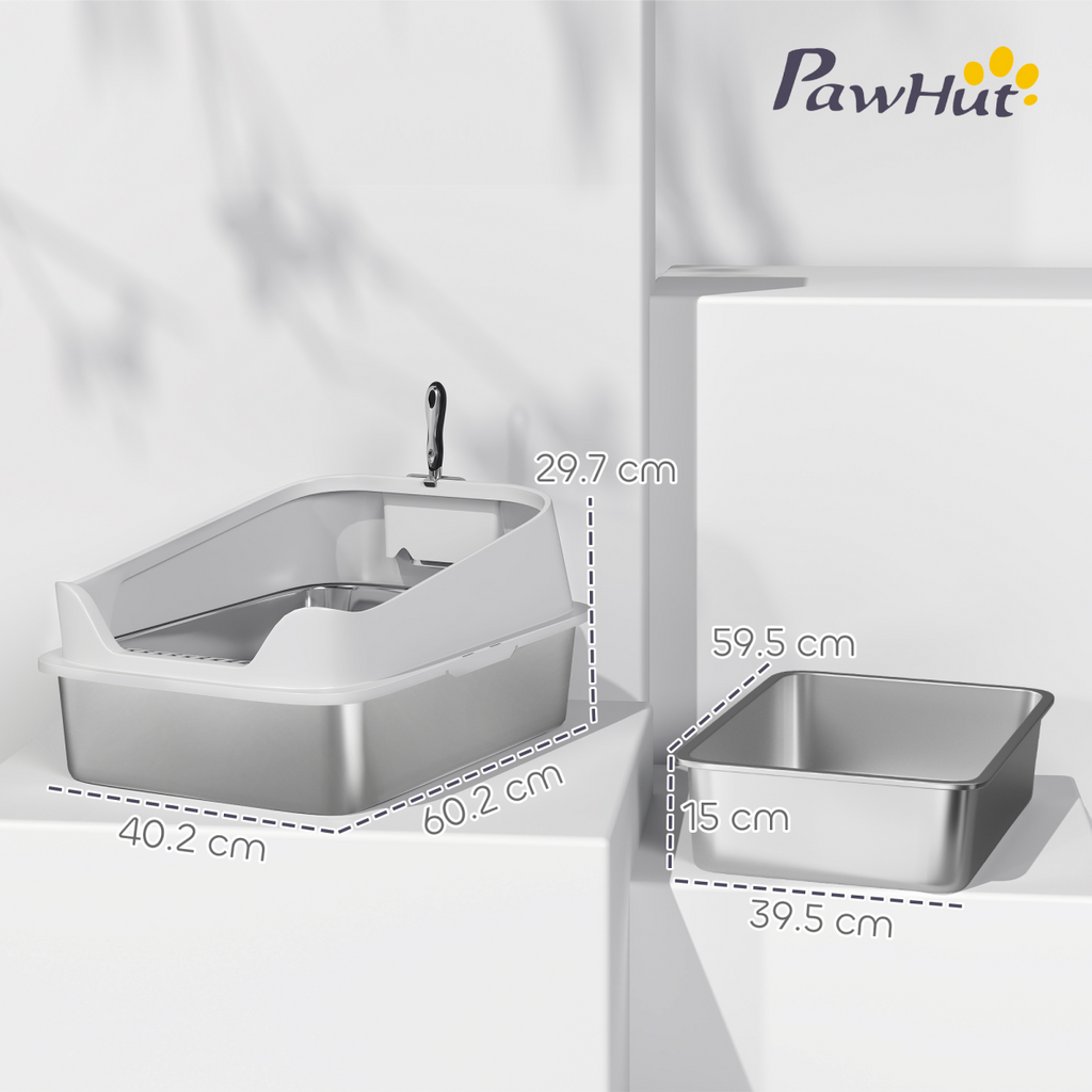 Extra-Large Stainless Steel Cat Litter Box with High Sides – 60cm