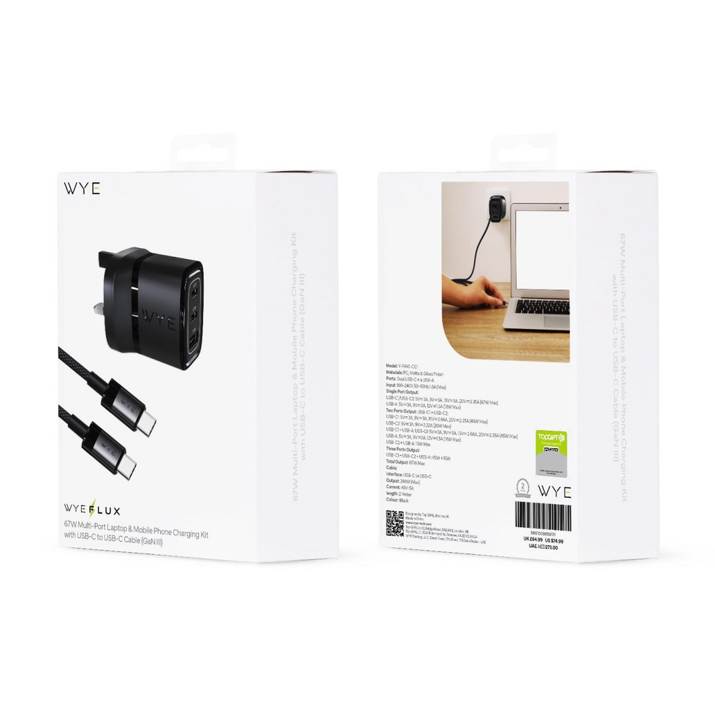 WYEFLUX 67W Multi-Port Laptop & Mobile Phone Charging Kit with USB-C to USB-C