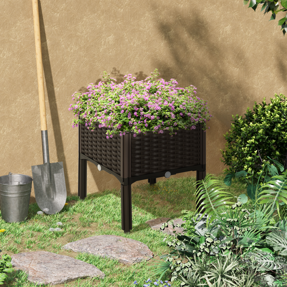 PP Raised Outdoor Garden Planter Box Brown