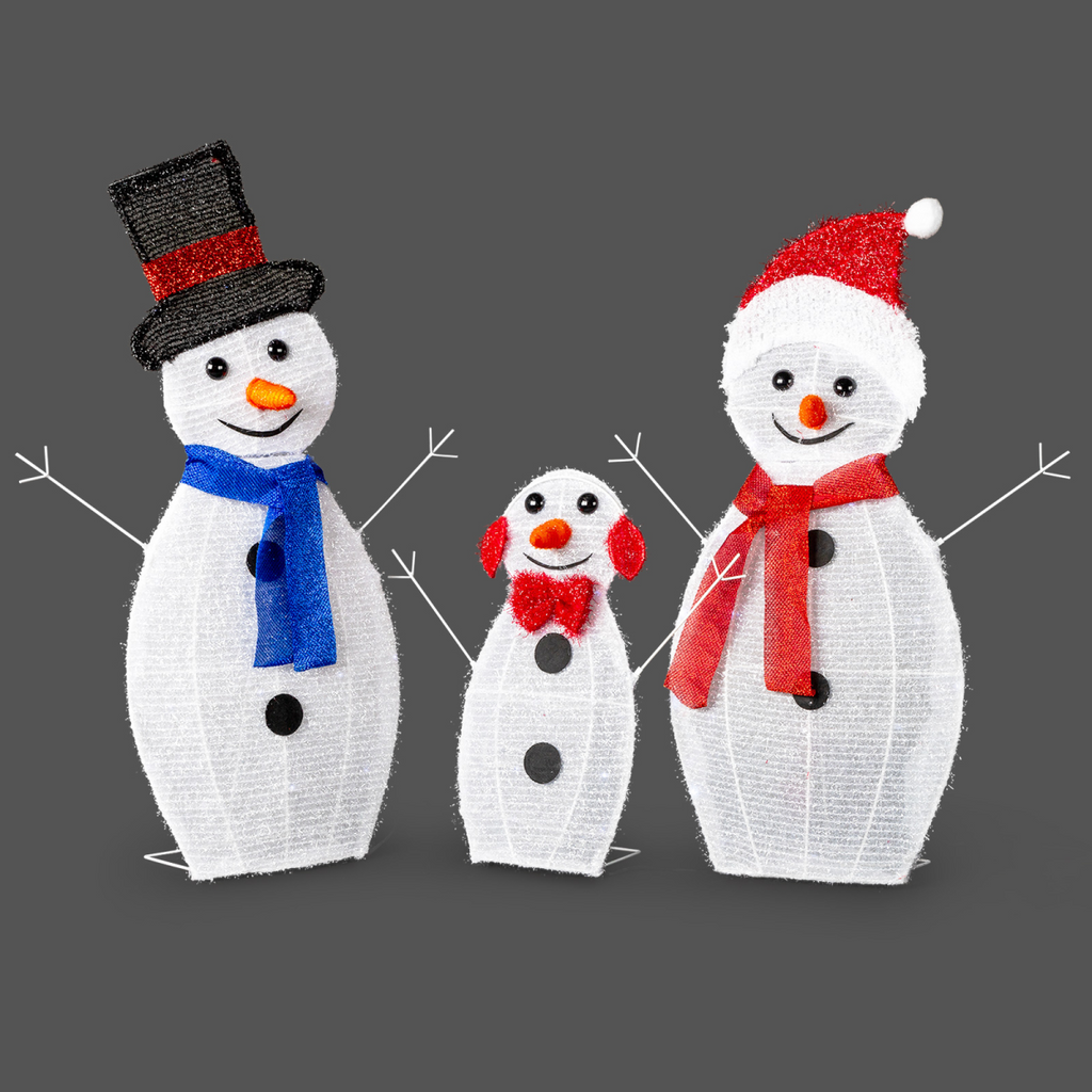 Lighted Snowman Christmas Yard Decorations, Set of 3 Pre-lit 2D Snowman Family