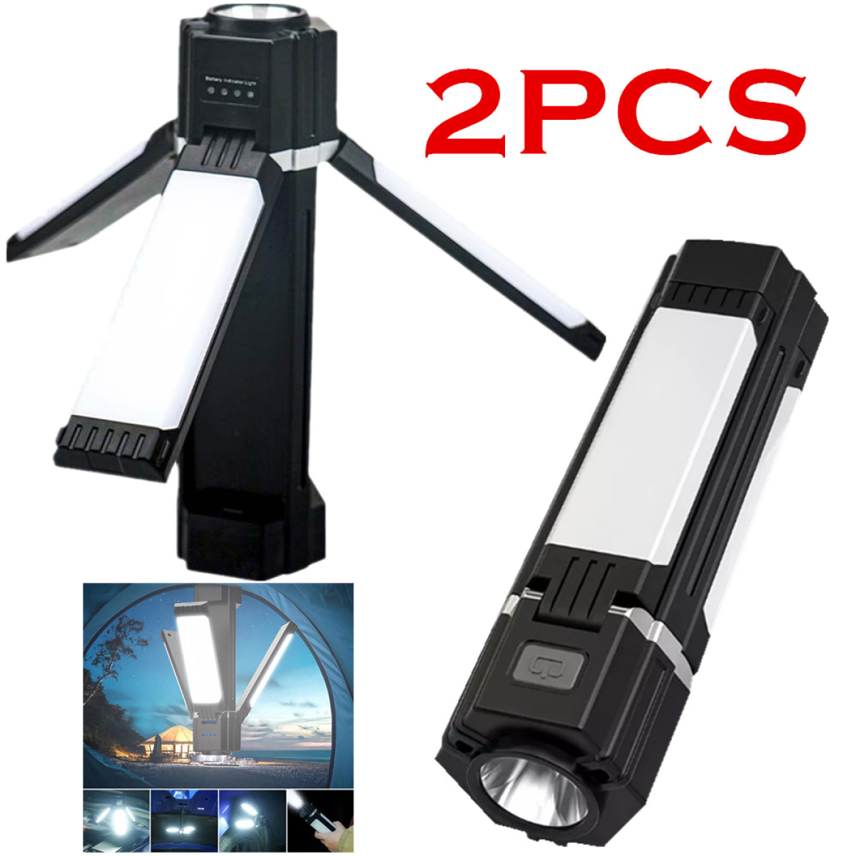（2 pack）Rechargeable Foldable LED Camping Lantern Light Outdoor Camping Hiking Flashlight  Work Light  Camping Lantern Light