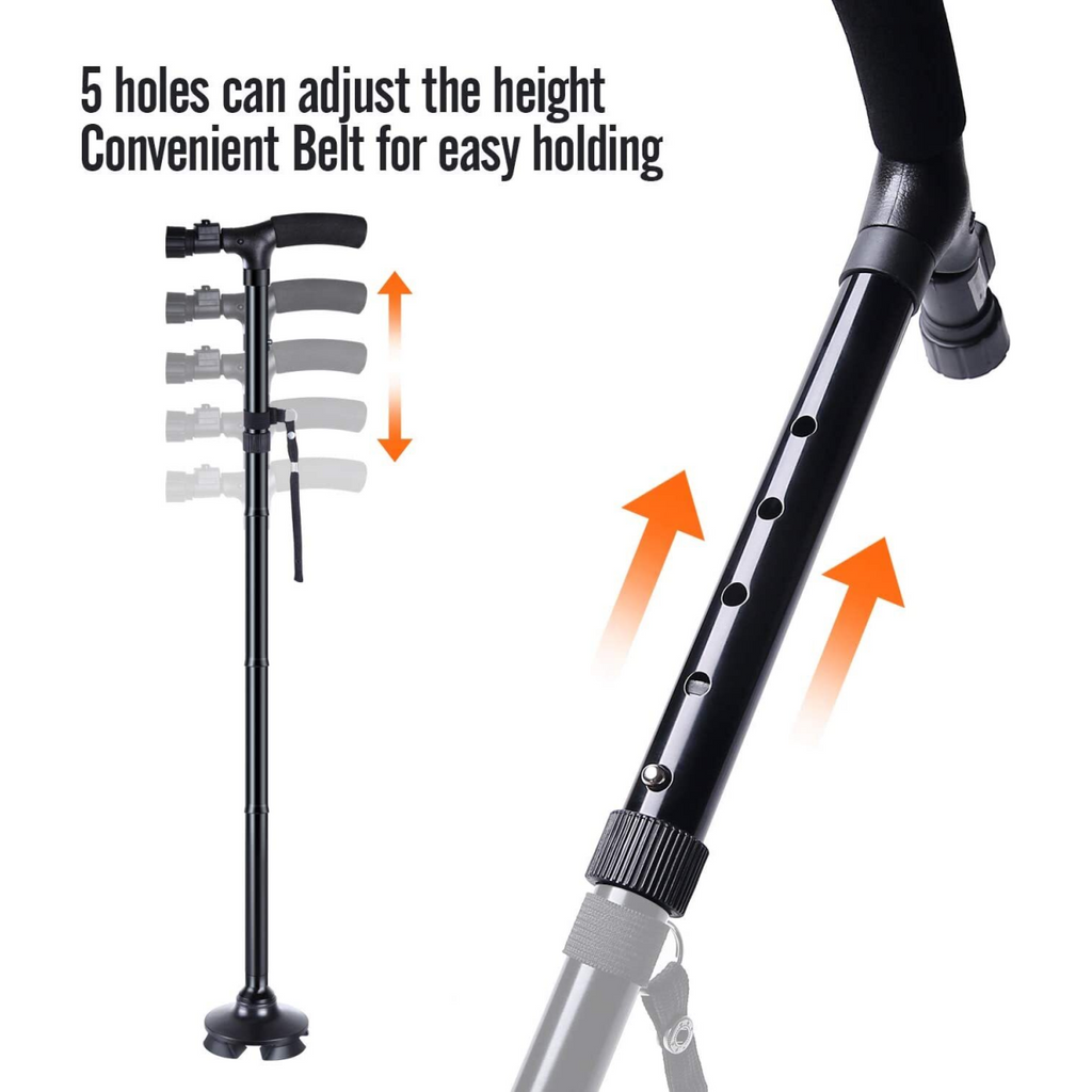 5-Levels Adjustable Height Walking Stick Portable Foldable Cane Travel Camping