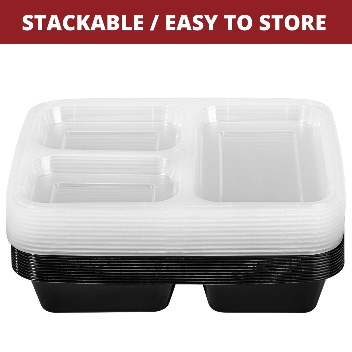 Vinsani 30pk 3 COMPARTMENTS MEAL PREP CONTAINERS