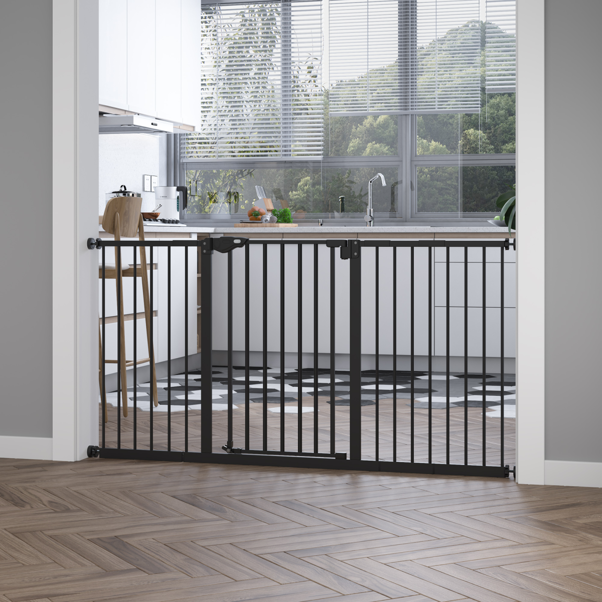 Adjustable Safety Gate 3 Extensions and Four Adjustable Screws, PawHut