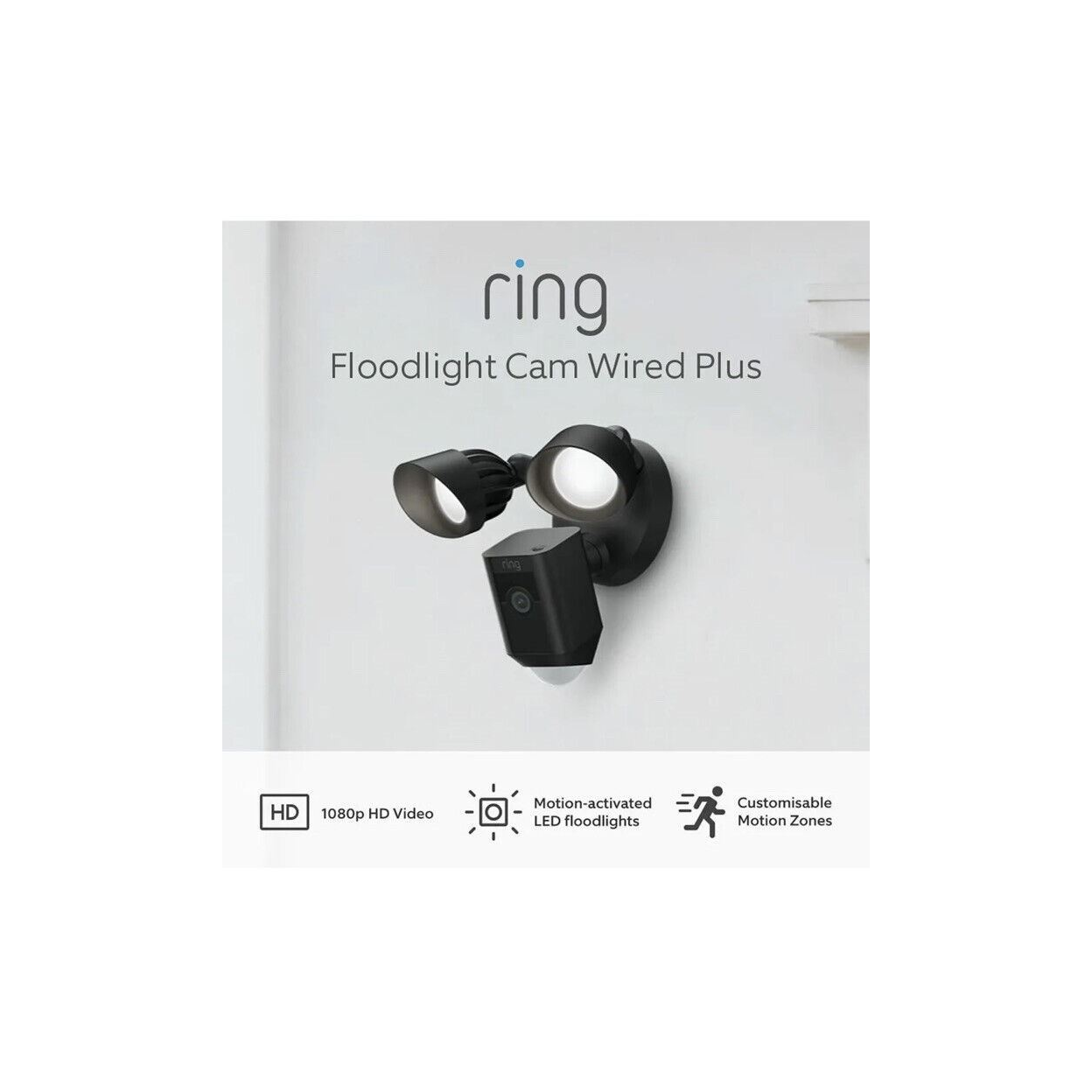 Ring Floodlight Cam Wired Plus Outdoor Security Camera 1080p HD Video Black