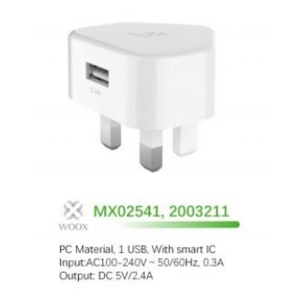 WOOX MX0254 2.4A Single USB Wall Charger, without cable, White