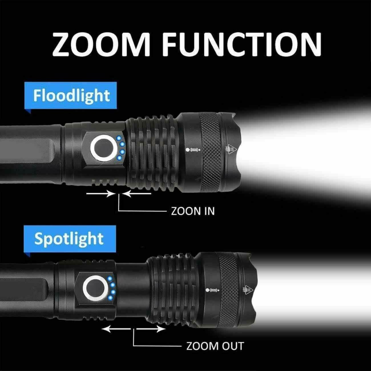 2 Pack USB Rechargeable LED Flashlight 5-Mode Outdoor Camping Hiking Flashlight