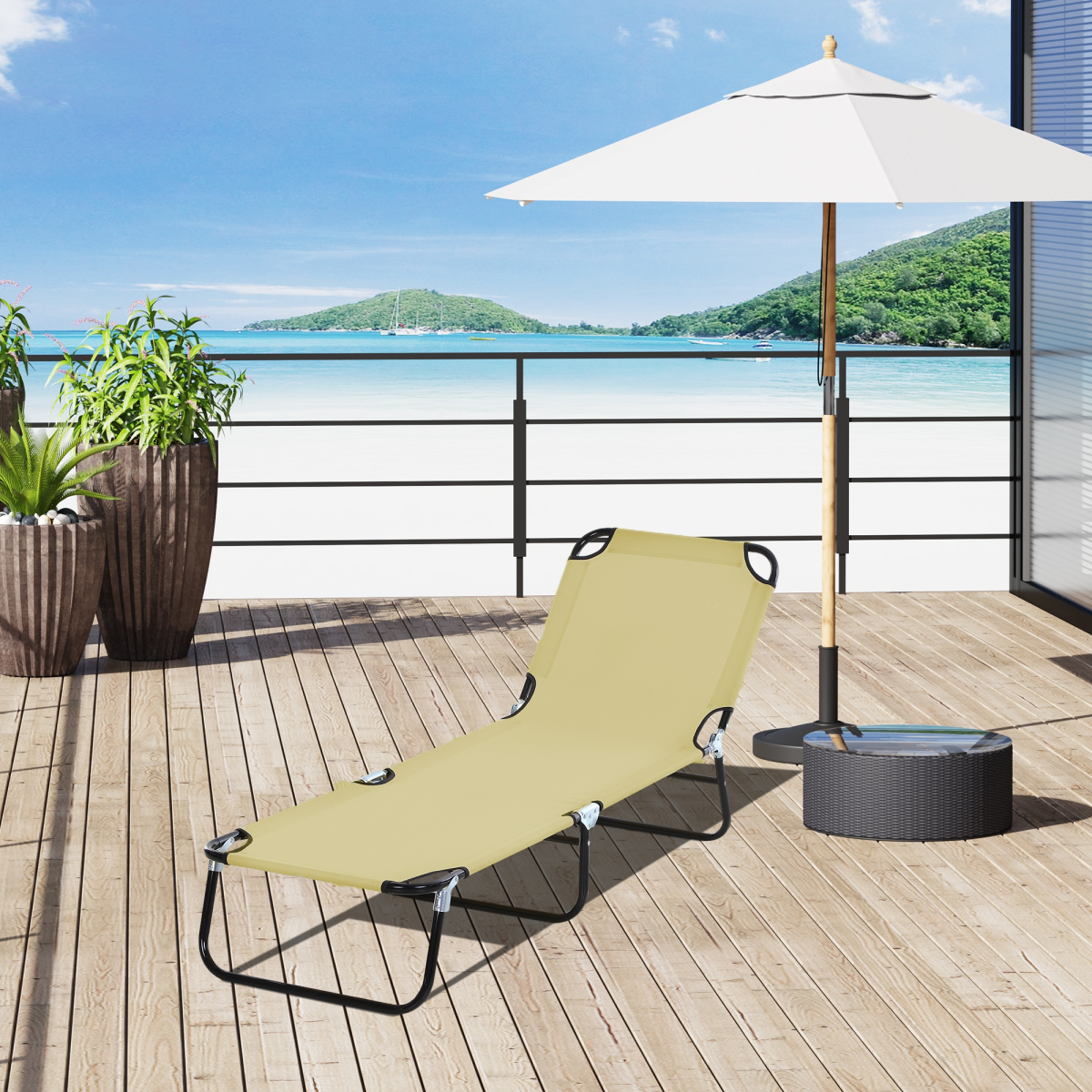 Reclining Lounge Chair with 3-Level Adjustable Backrest, Beige