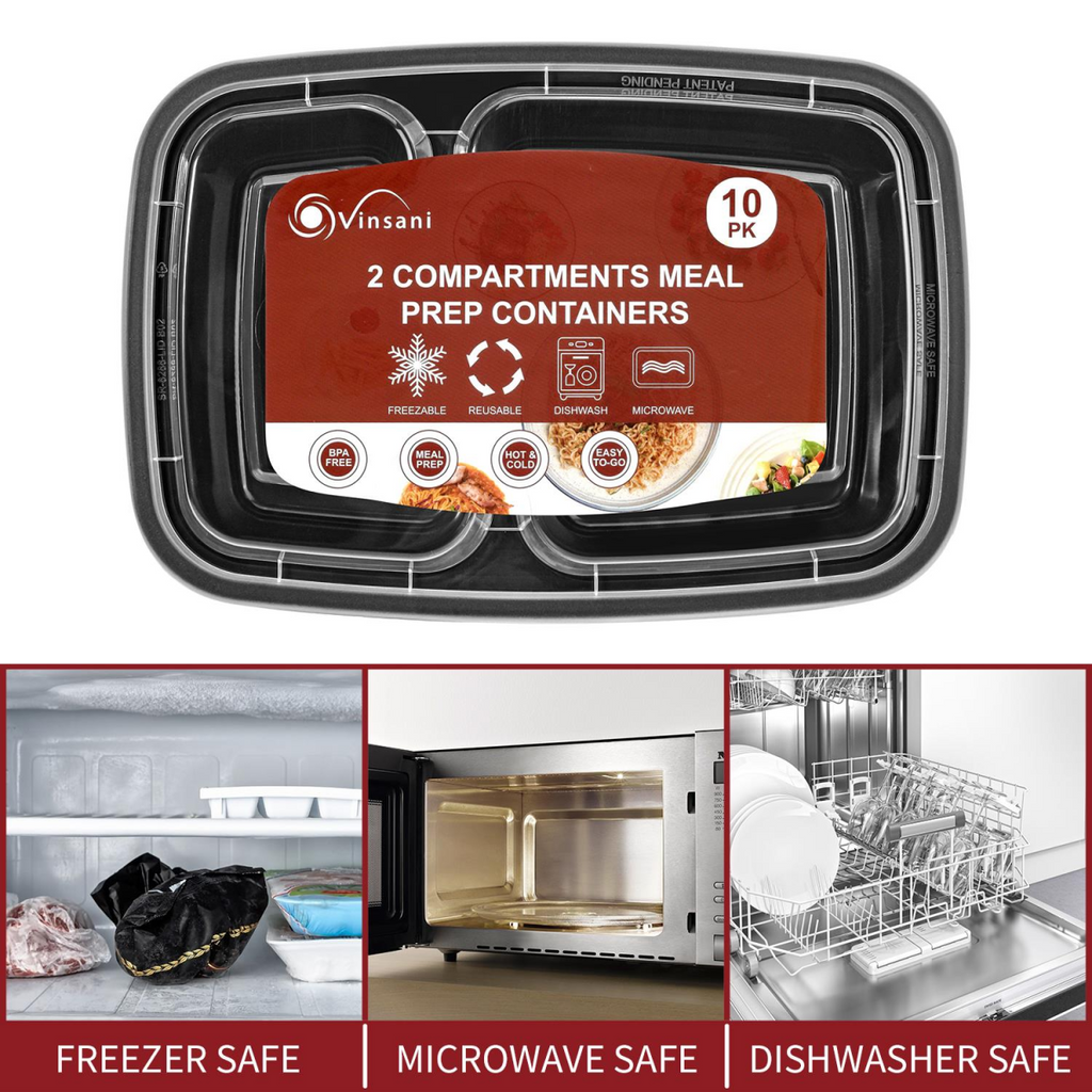 Vinsani 30pk 2 COMPARTMENTS MEAL PREP CONTAINERS