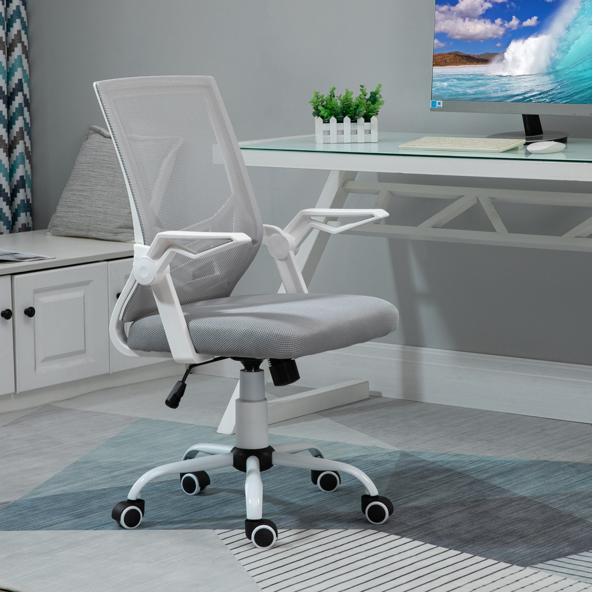 Mesh Swivel Office Chair Task Computer Chair with Lumbar Support, Grey Vinsetto