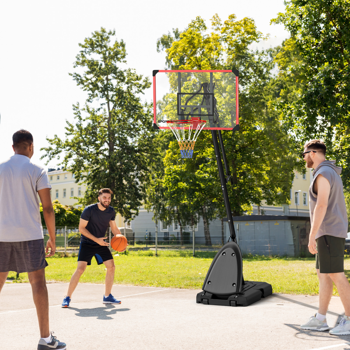SPORTNOW Adjustable Basketball Hoop with Weighted Base, 2.4-2.9m, Red