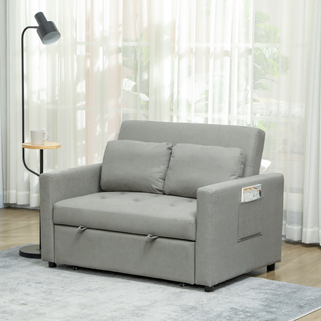 HOMCOM 2 Seater Sofa Bed Convertible Bed Settee with Cushions, Pockets, Grey
