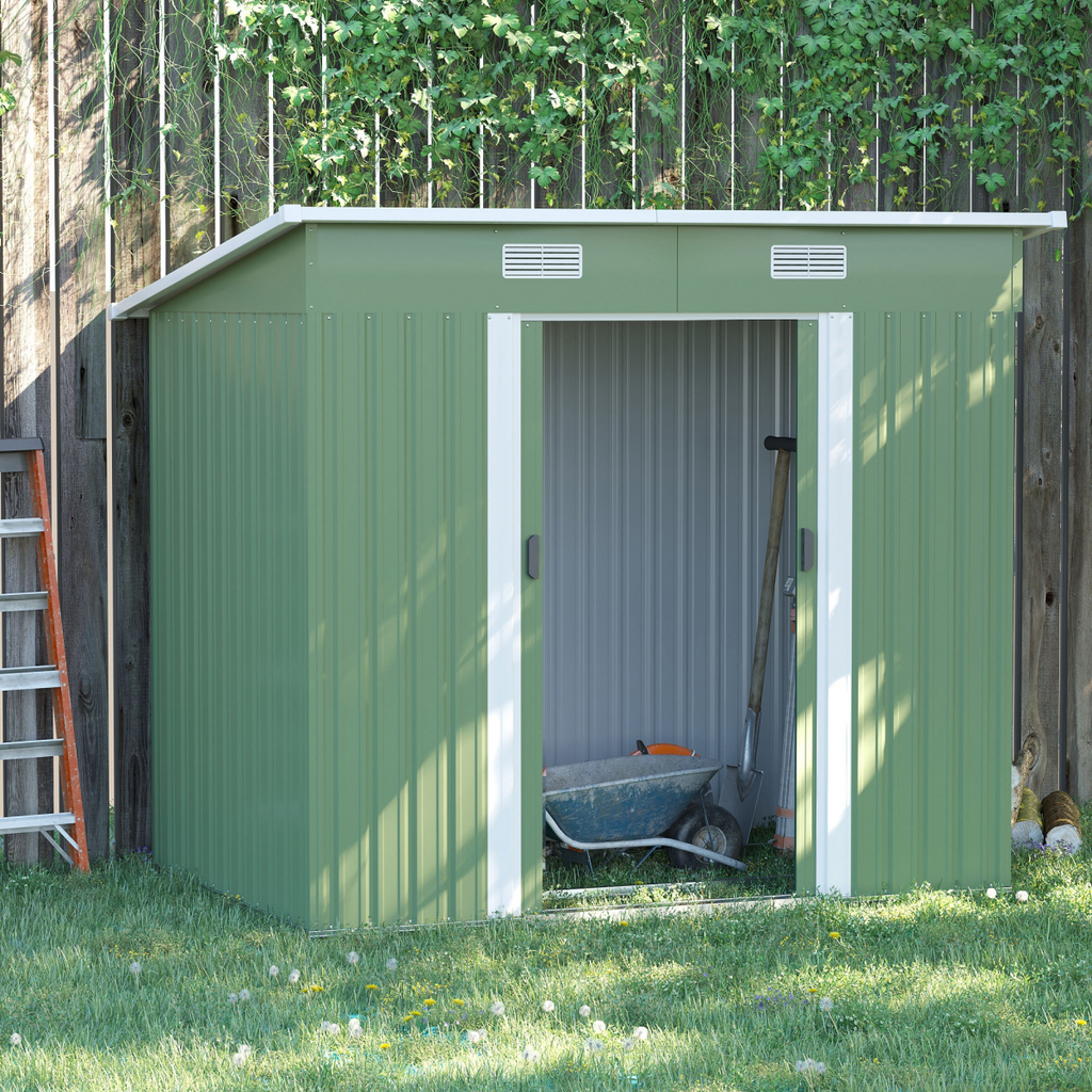 6.8 x 4.3ft Outdoor Garden Storage Shed, Tool Storage Box Green 6.8x4.3ft