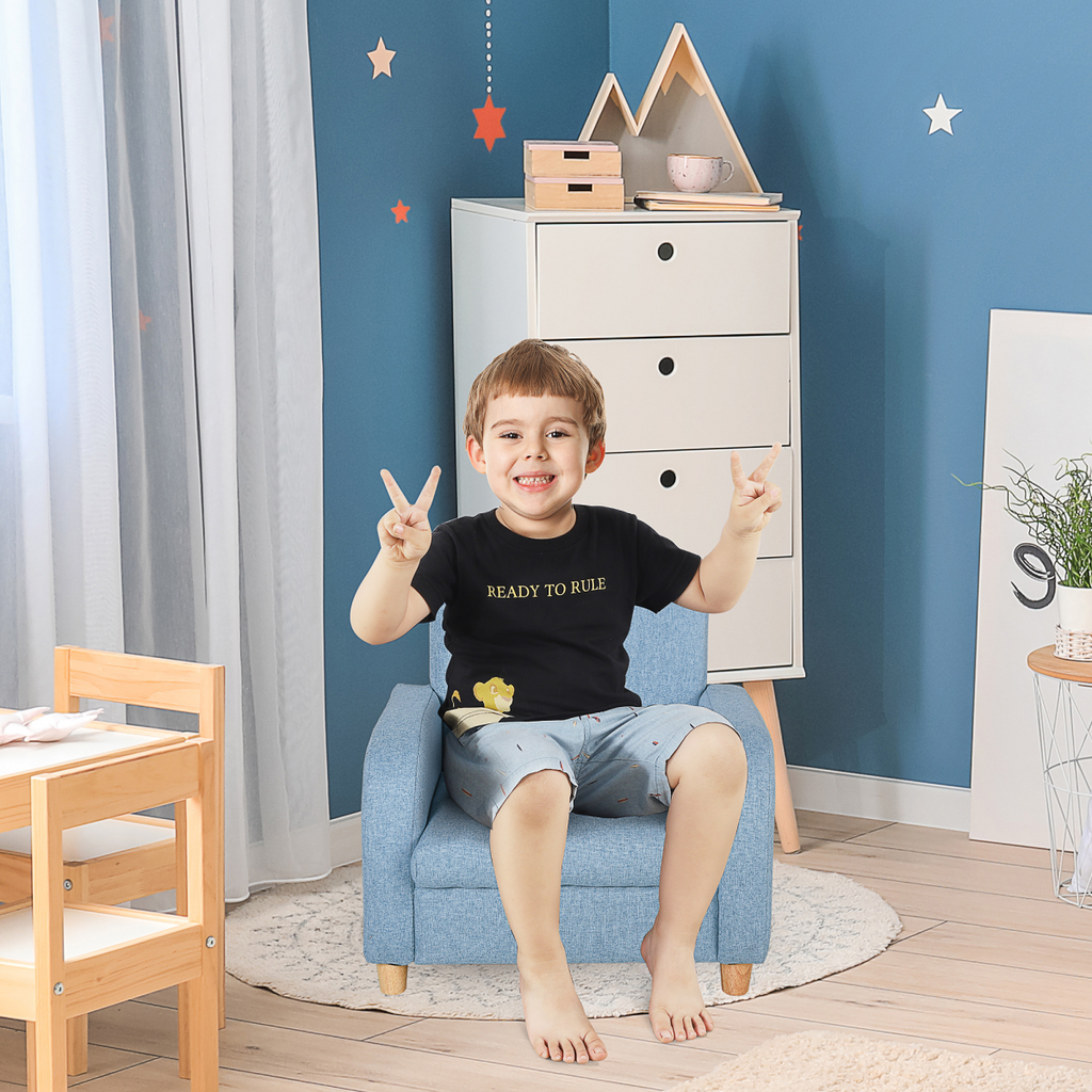 Child Armchair Wood Frame with Cushion Padding Seat Low-Rise Bedroom