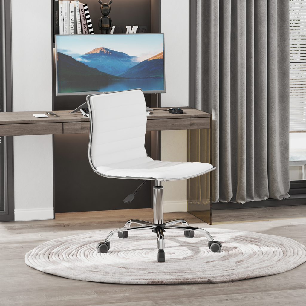 Armless Mid-Back Adjustable Office Chair 360 Swivel Ergonomic White HOMCOM