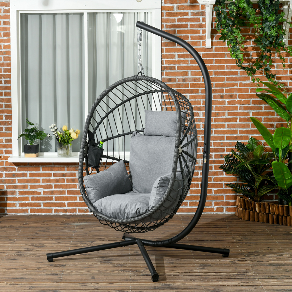 Outsunny Hanging Swing Chair w/ Thick Cushion, Patio Hanging Chair, Grey