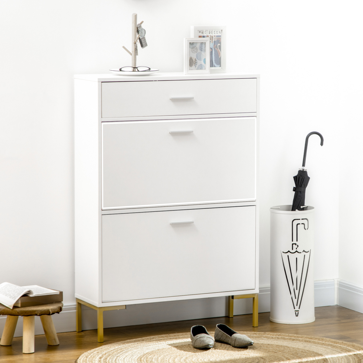 Modern Shoe Cupboard for Hallway w/ Flip Drawers 12 Pair Shoe Storage Organizer