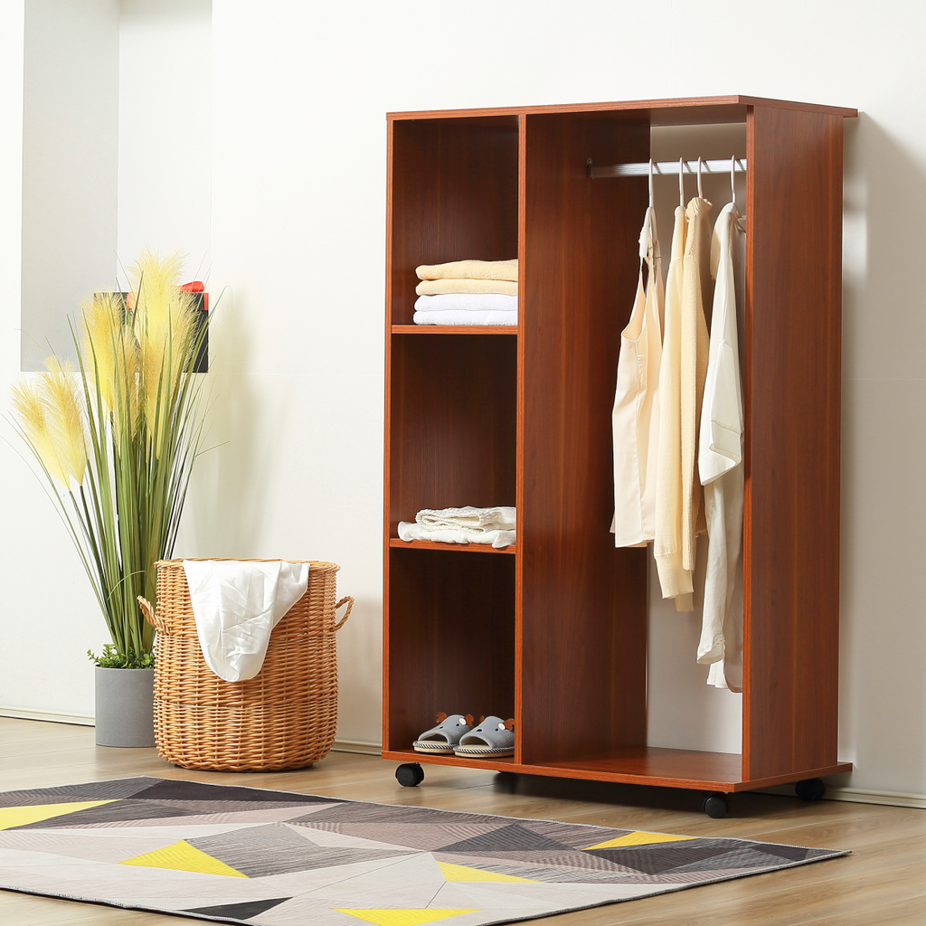 Open Wardrobe W/ Clothes Hanging Rail-Walnut
