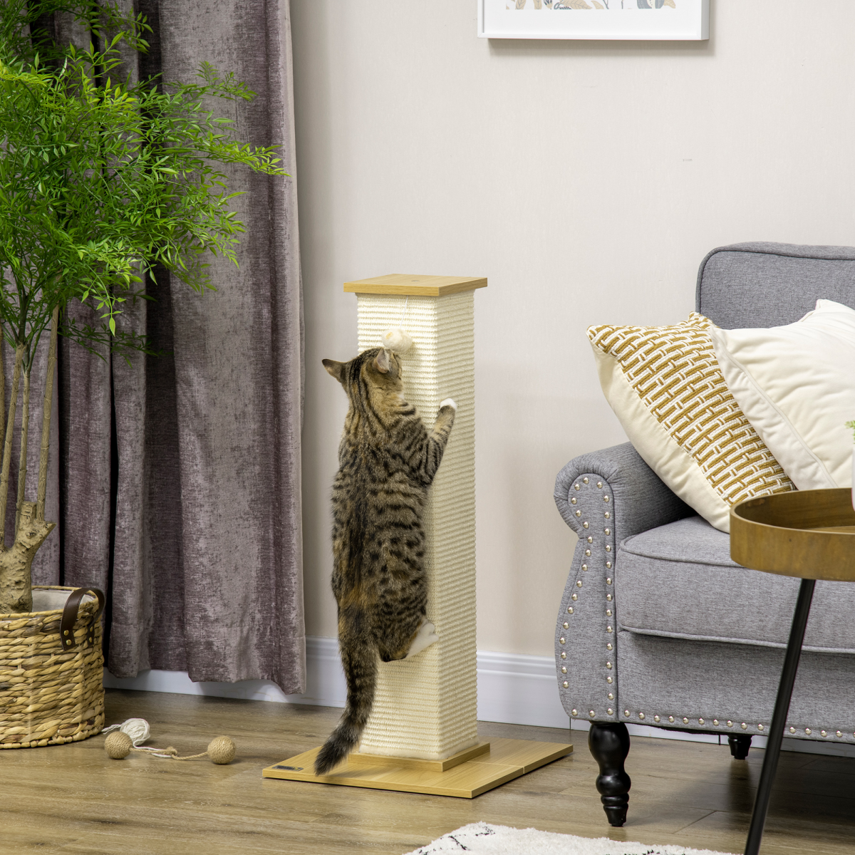 80cm Sisal Rope Scratching Post with Toy Ball - White