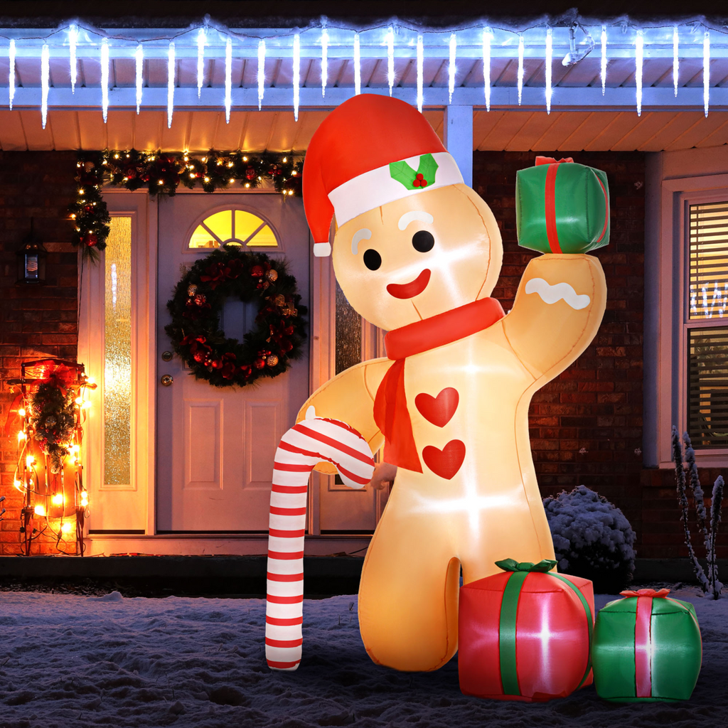 Outsunny 8FT Christmas Blow Up Gingerbread Man with Candy Cane for Party