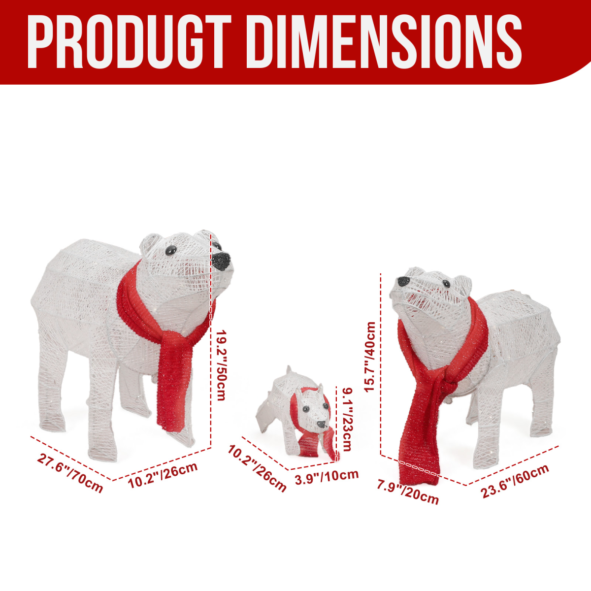 Set of 3 Lighted Polar Bear Family Christmas Decorations, Pre-lit Holiday Decor with 190 Warm White LED Lights for Xmas Outdoor Indoor Decor Lighted Holiday Displays, White