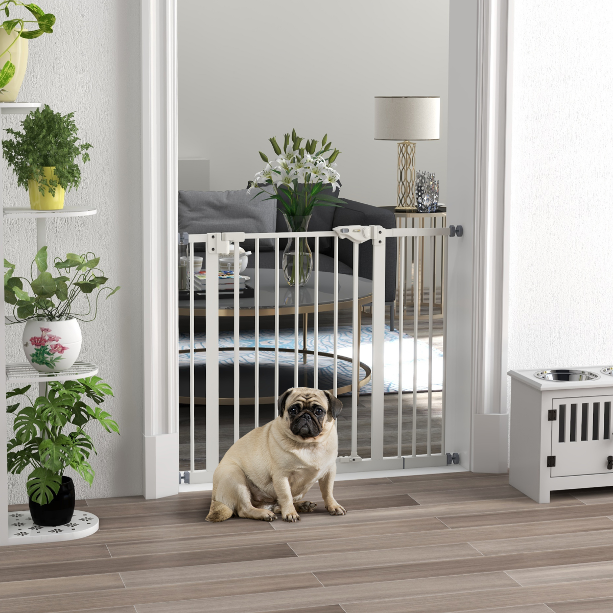 PawHut Adjustable Safety Gate with 1 Extensions and Four Adjustable Screws, White