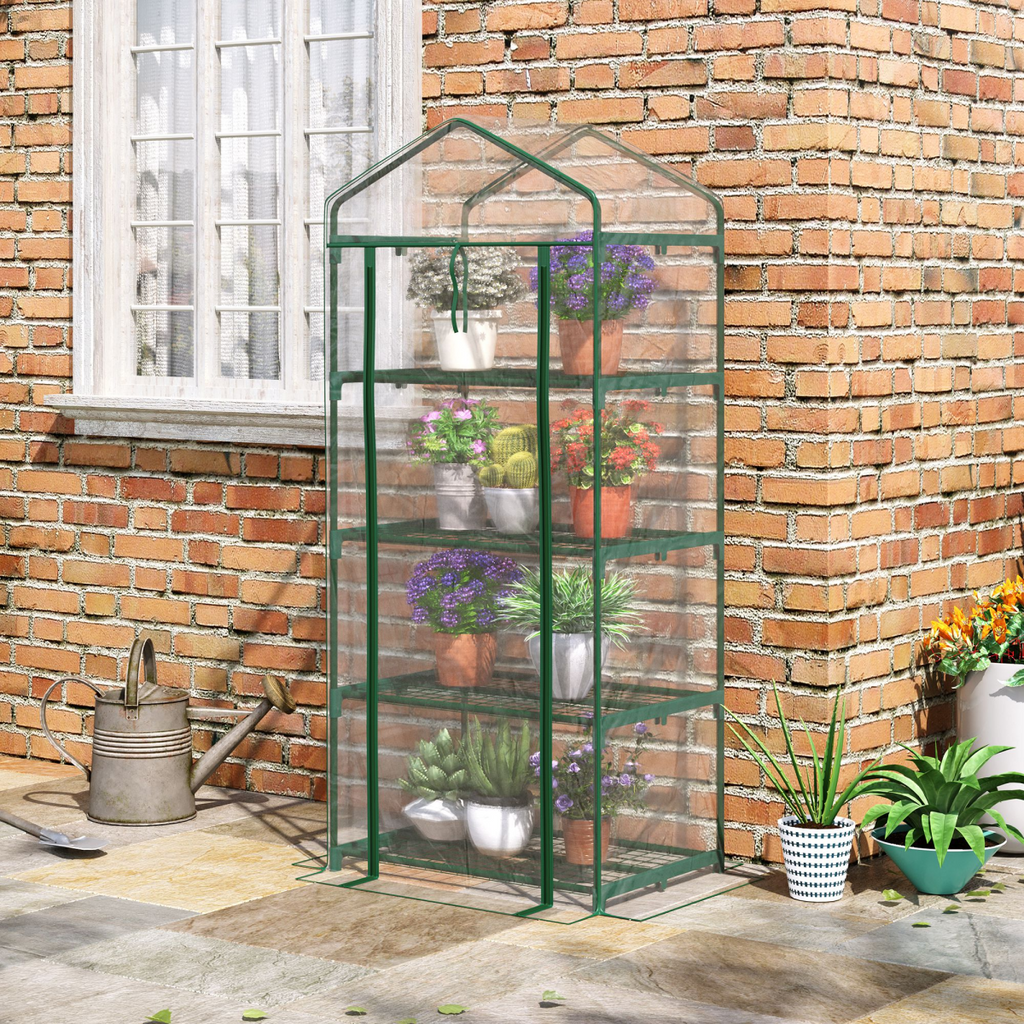 4 Tiers Mini Portable Greenhouse Metal Frame Transparent 160x70x50cm