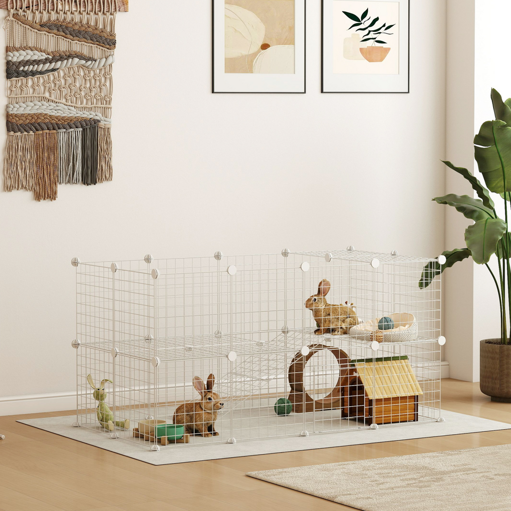 PawHut DIY Pet Playpen 36 Panel for Rabbit Chinchilla Hedgehog, White