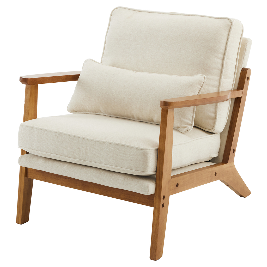 Oak Armrest Oak Upholstered Single Lounge Chair Indoor Lounge Chair Off-White
