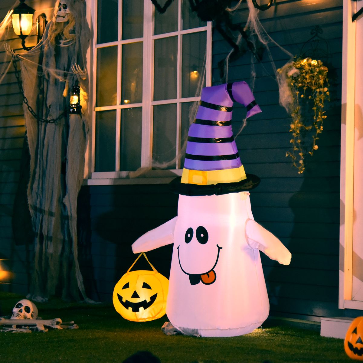 1.2m Witch Ghost Halloween Inflatable LED Pumpkin Lantern Weather-Resistant