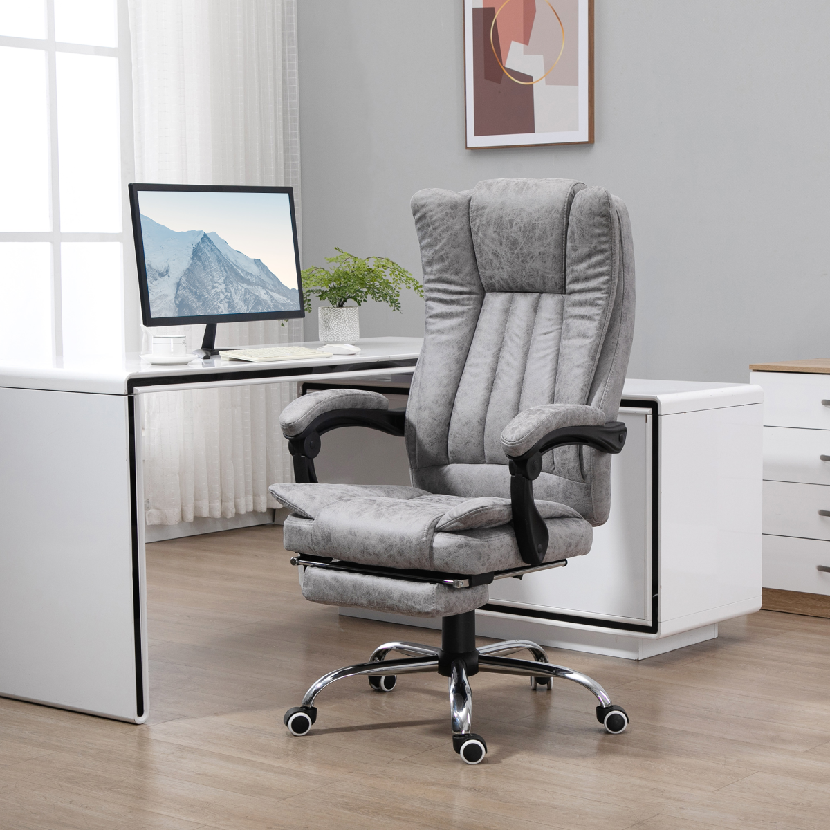 6-Point Vibrating Massage Office Chair with Microfibre Upholstery Arms Grey