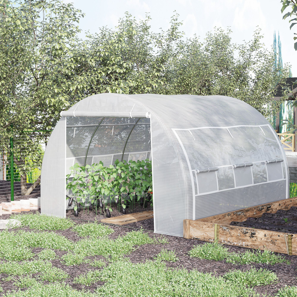 3 x 3 x 2 m Polytunnel Greenhouse Pollytunnel Tent w/ Steel Frame White