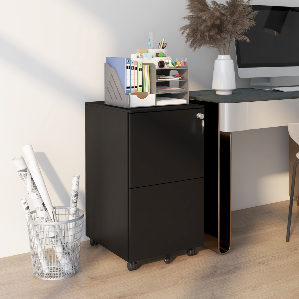 Vinsetto Steel File Cabinet with Lock and Hanging Bar for Letter A4 Legal Size