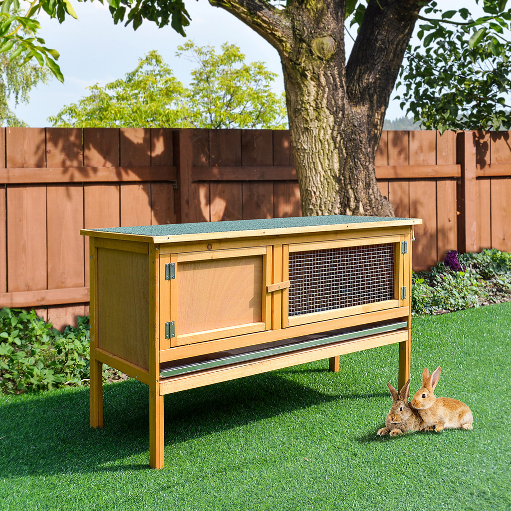 Wooden Rabbit Hutch Bunny Cage Outdoor Small Animal House w/ Hinged Top
