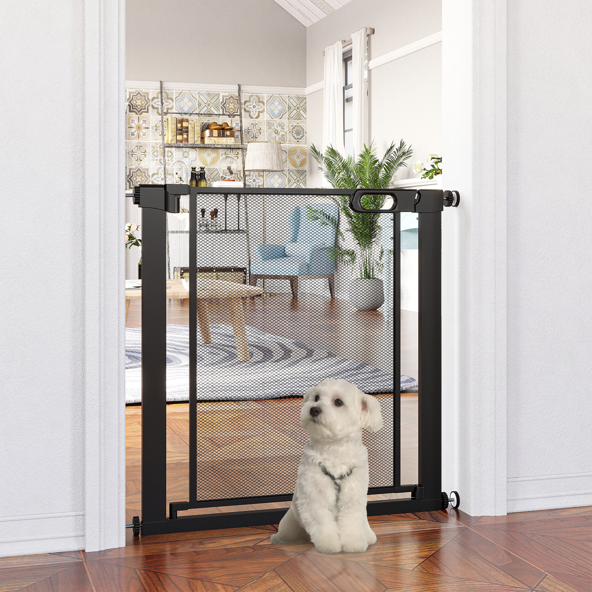 Pressure Fit Safety Gate for Stairs with Auto Close 75-82 cm - Black PawHut