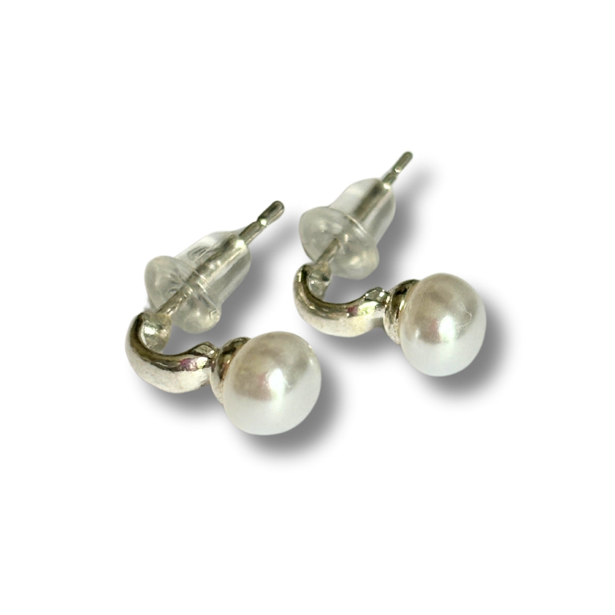 Hoop Pearl - Silver Stud Earrings