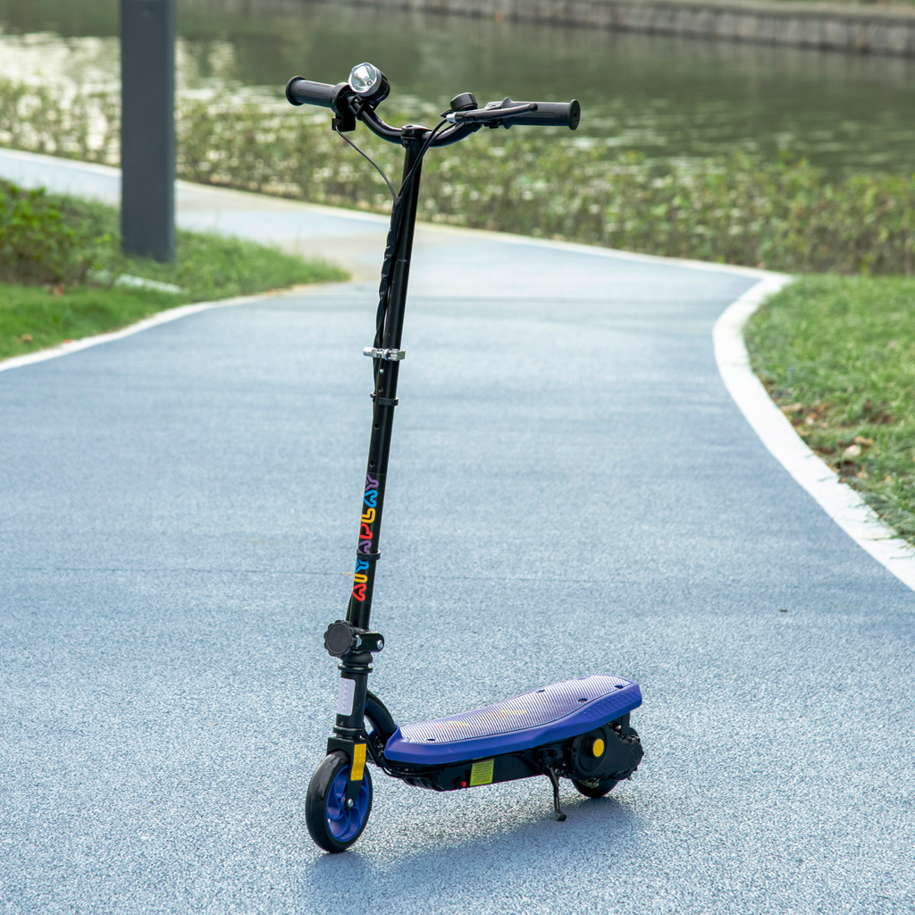 Folding Electric Scooter E-Scooter with LED Headlight, for Ages 7-14 Years - Blue