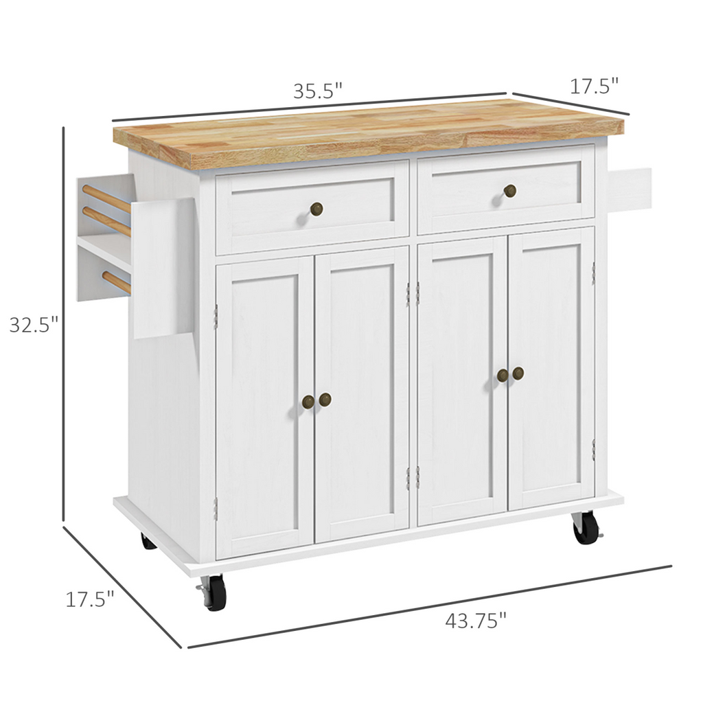 Distressed White Mobile Kitchen Island with Storage