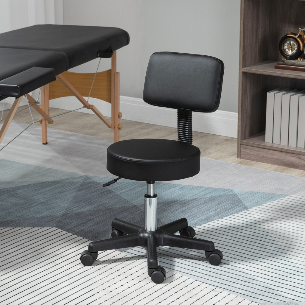 Beautician's Adjustable Swivel Salon Chair with Padded Seat Back 5 Wheels Black
