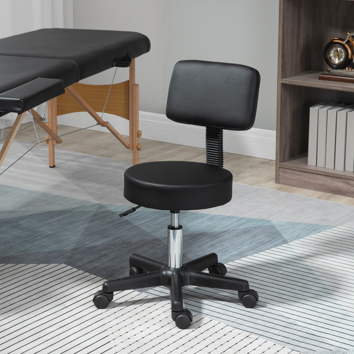 Beautician's Adjustable Swivel Salon Chair with Padded Seat Back 5 Wheels Black