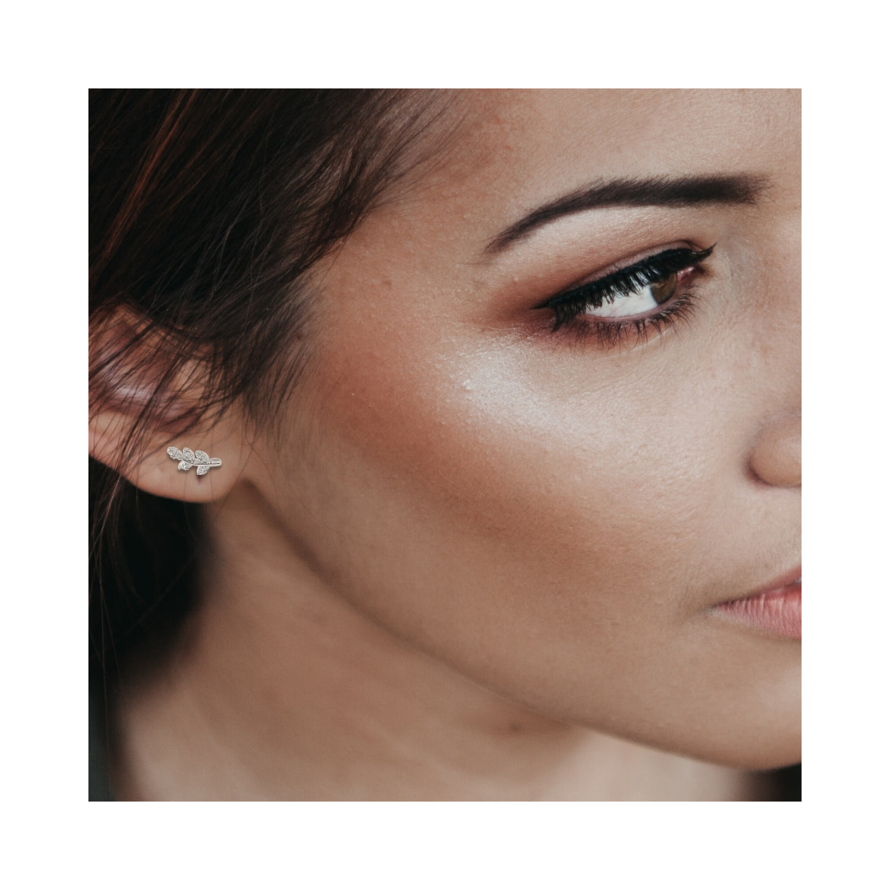 Cubic Zirconia Silver Leaf Stud Earrings