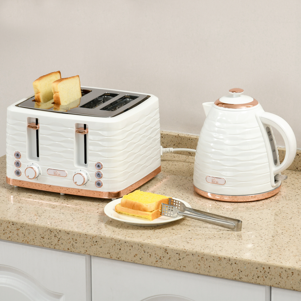 HOMCOM Kettle and Toaster Set 1.7L Rapid Boil Kettle & 4 Slice Toaster White