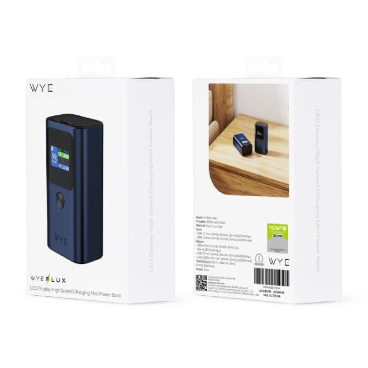 WYEFLUX High Speed Charging Mini Power Bank With LED Display 10K mAh - Dark Blue