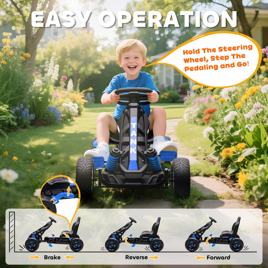 Blue Kids' Pedal Go-Kart with EVA Wheels – Ages 3–6