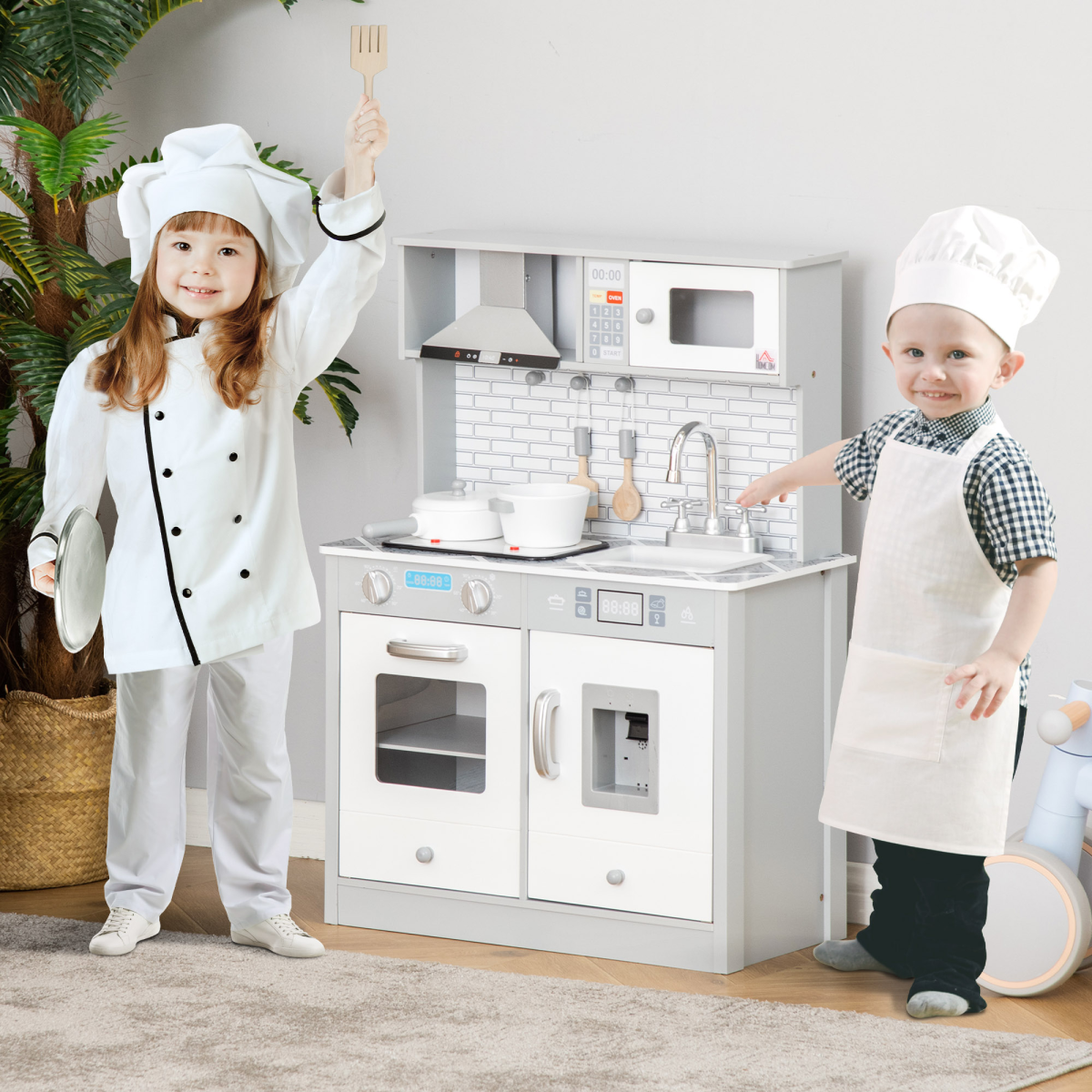 Kids Wooden Toy Kitchen Pretend Play Cooking Playset for 3-6 Years Old