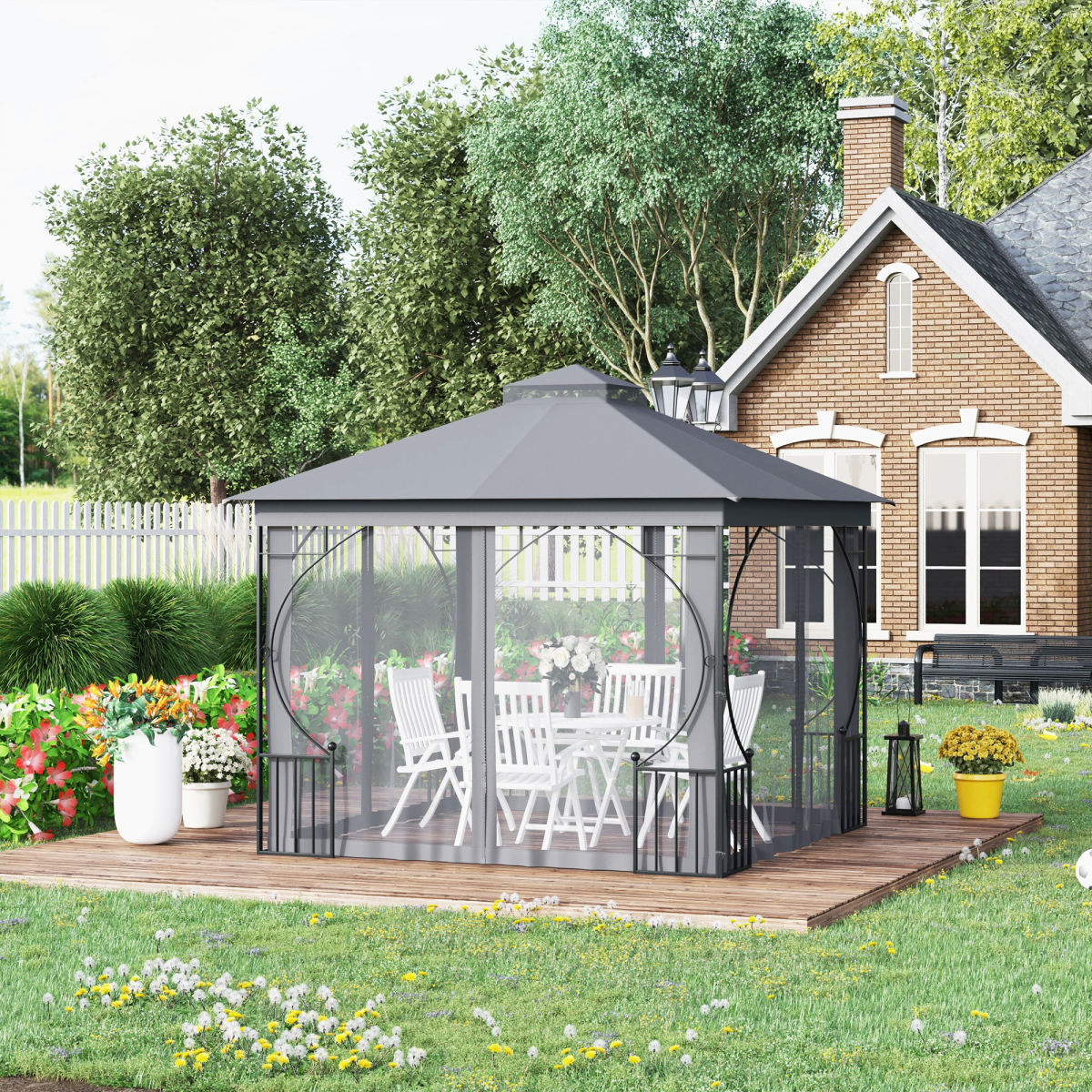 Gazebo Party Tent Canopy Sun Shade for Patio Garden Light Grey 3x3(m) Outsunny
