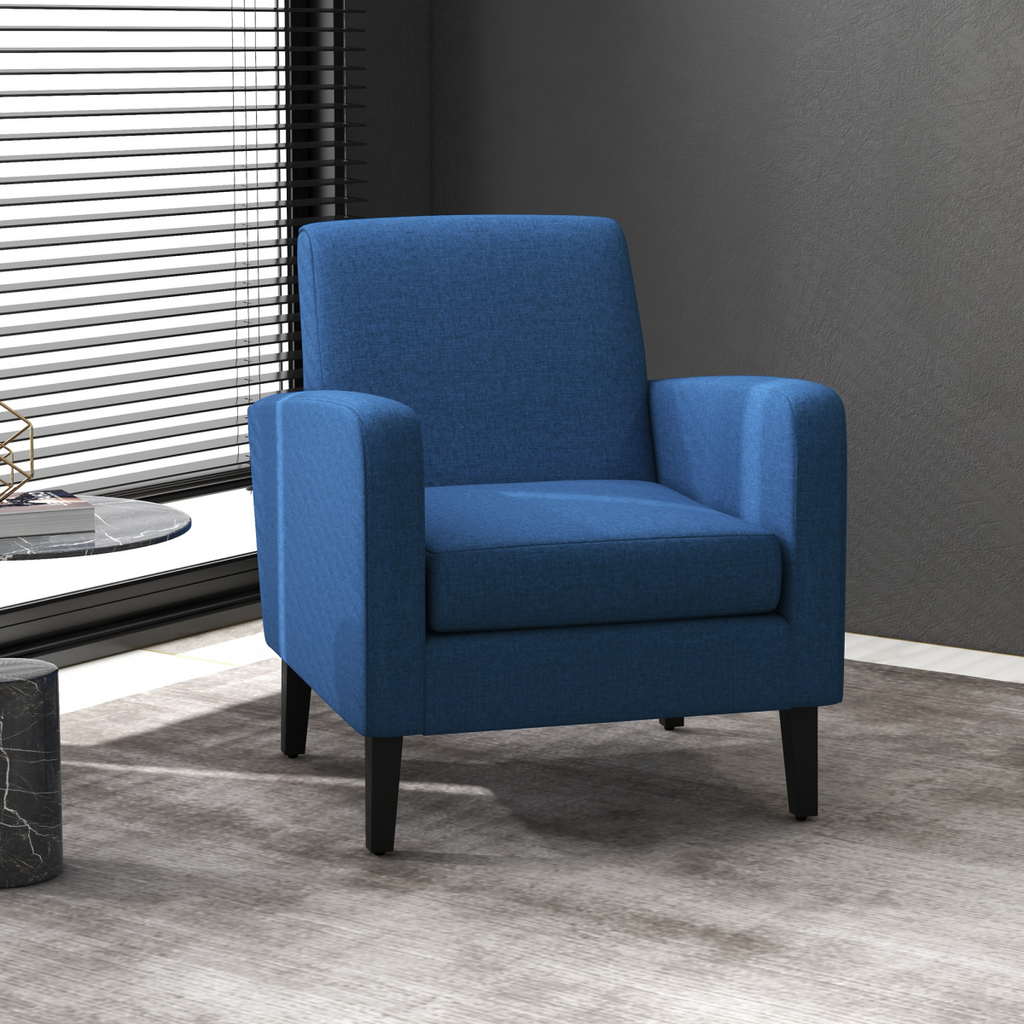 HOMCOM Modern Armchair Accent Chair with Rubber Wood Legs for Bedroom Blue