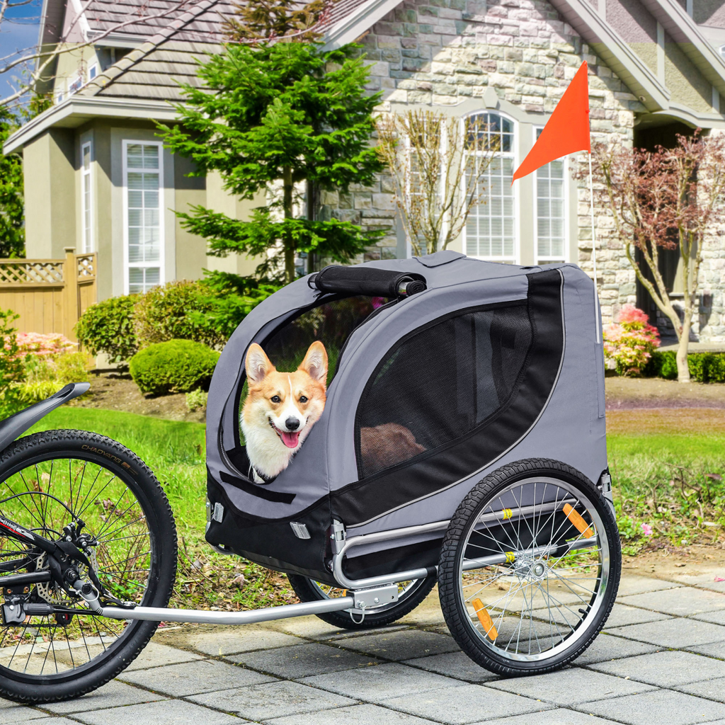 Pet Bicycle Trailer Dog Cat Bike Carrier Water Resistant Travel Steel Grey